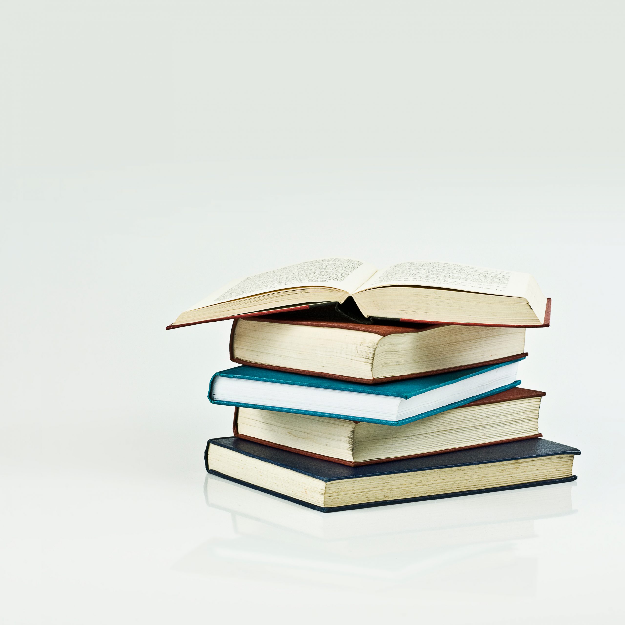 Pile of hard cover reading books