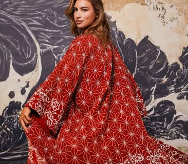 Asanoha & Peony Embroidered Long Kimono