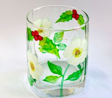 Christmas rose and holly tea light holder