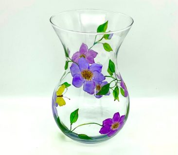 Clematis and butterfly hand painted vase