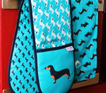 Dogs dogtooth organic cotton oven gloves tea towels, also available as aprons for adults & children