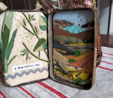 Miniature Textile Landscape in a Vintage Tin