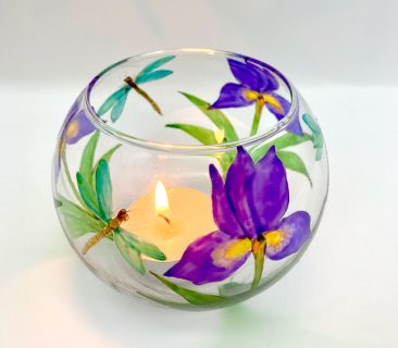 Iris and dragonfly bubble tea light holder