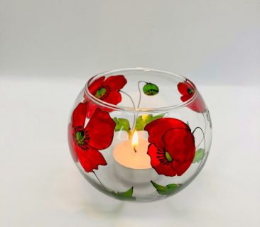 Poppy hand painted tealight holder