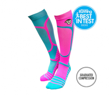 VICTORY COMPRESSION RUNNING SOCKS: PINK + TURQUOISE