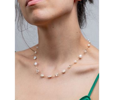 Faceted Green Amethyst and Pearl Necklace