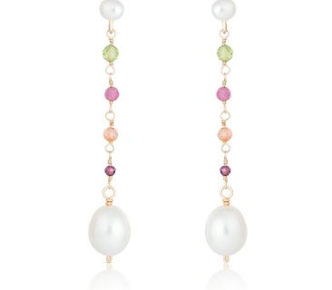 Gemstone And Keshi Pearl Long Drop Earrings