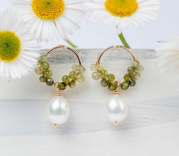 Green Tourmaline Earrings With Pearl Drop