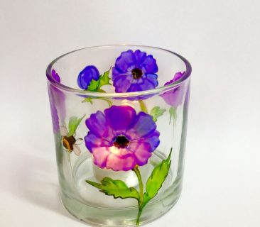 Anemone hand painted tealight holder