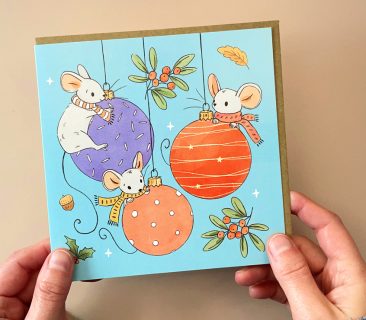 Mice and Baubles Christmas Card