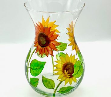 Sunflowers hand painted vase